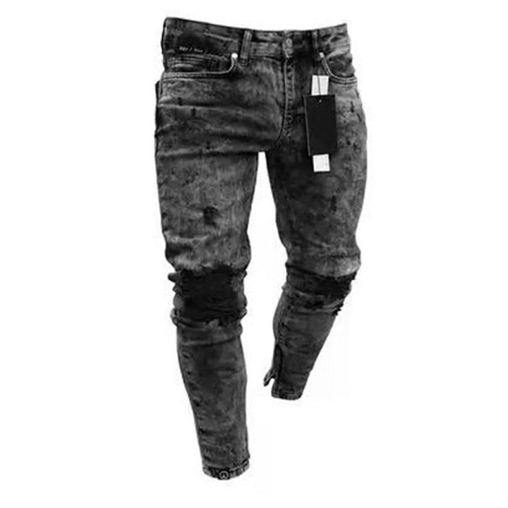 Fashion Mid Waist Ripped Slim Jeans - SharpDuds.com