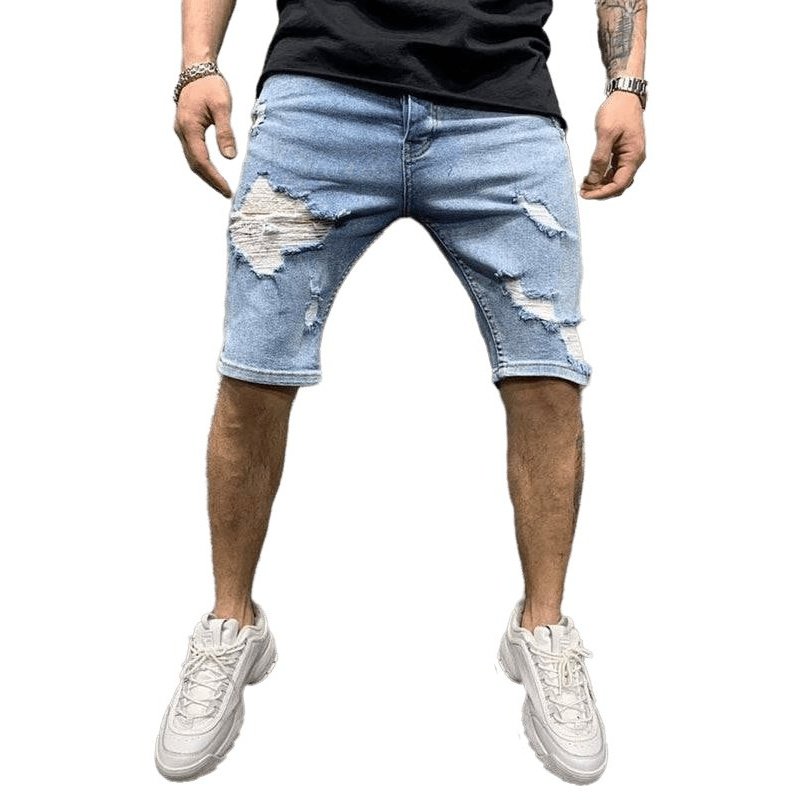 Fashion Mid Waist Ripped Slim Shorts - SharpDuds.com