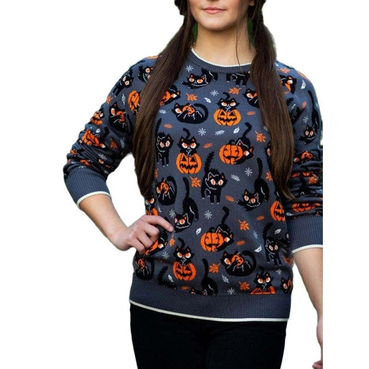 Fashionable Halloween Loose Round Neck Pullover Sweater - SharpDuds.com