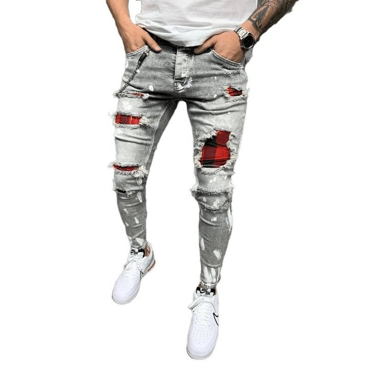 Fashionable Mid Waist Ripped Slim Jeans - SharpDuds.com