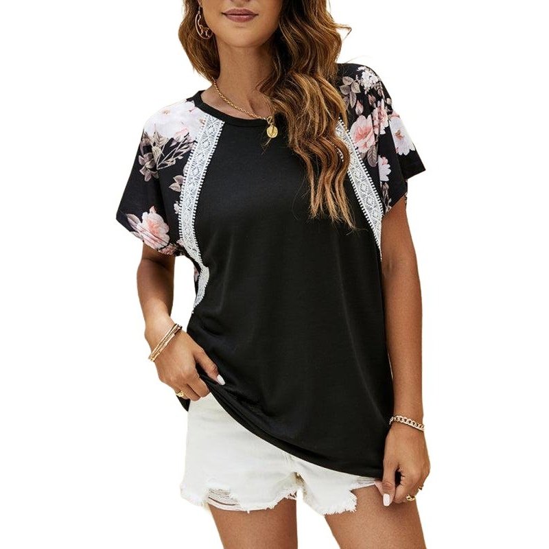 Flutter Sleeve Print Contrast Panel Tee - SharpDuds.com