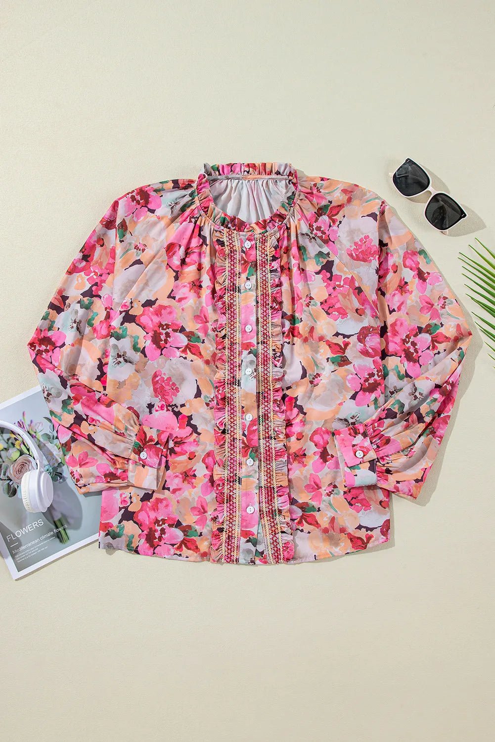 Frill Printed Long Sleeve Shirt - SharpDuds