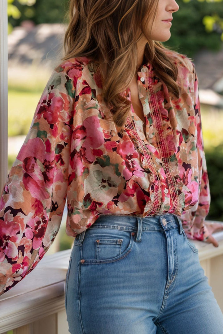 Frill Printed Long Sleeve Shirt - SharpDuds