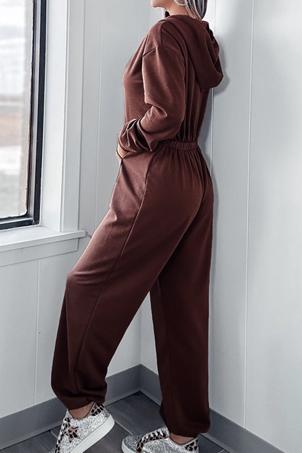 Full Size Drawstring Long Sleeve Jumpsuit - SharpDuds