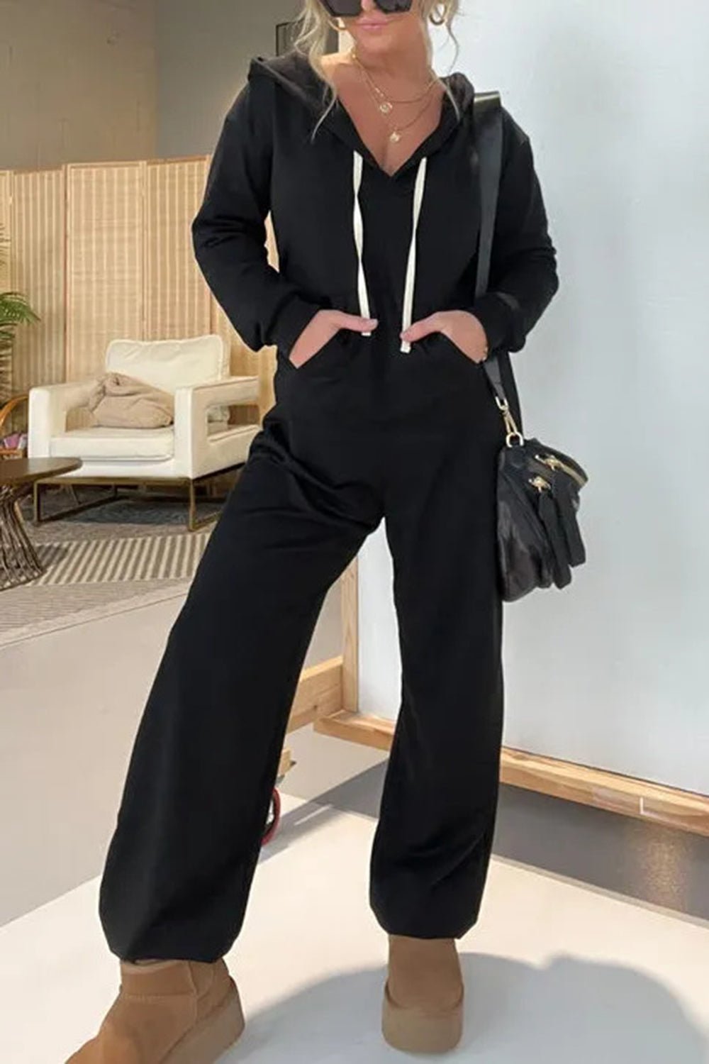 Full Size Drawstring Long Sleeve Jumpsuit - SharpDuds