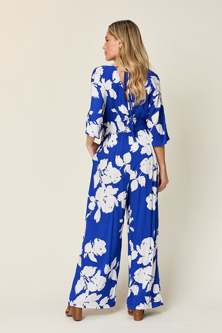 Full Size Printed Tie Back Wide Leg Jumpsuit - SharpDuds