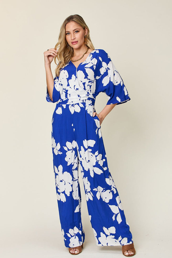 Full Size Printed Tie Back Wide Leg Jumpsuit - SharpDuds