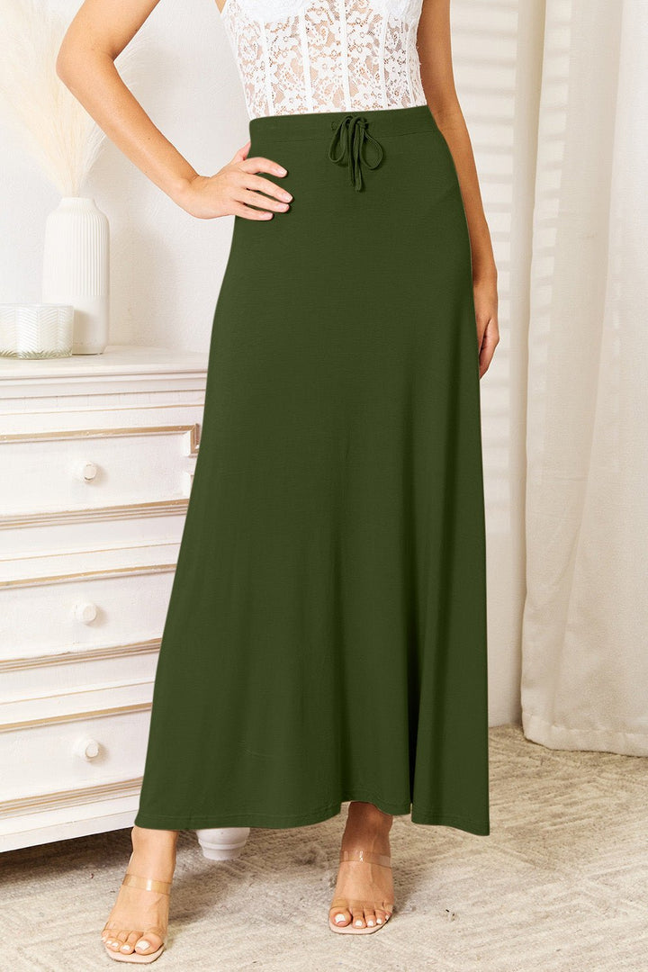 Full Size Soft Rayon Drawstring Waist Maxi Skirt - SharpDuds