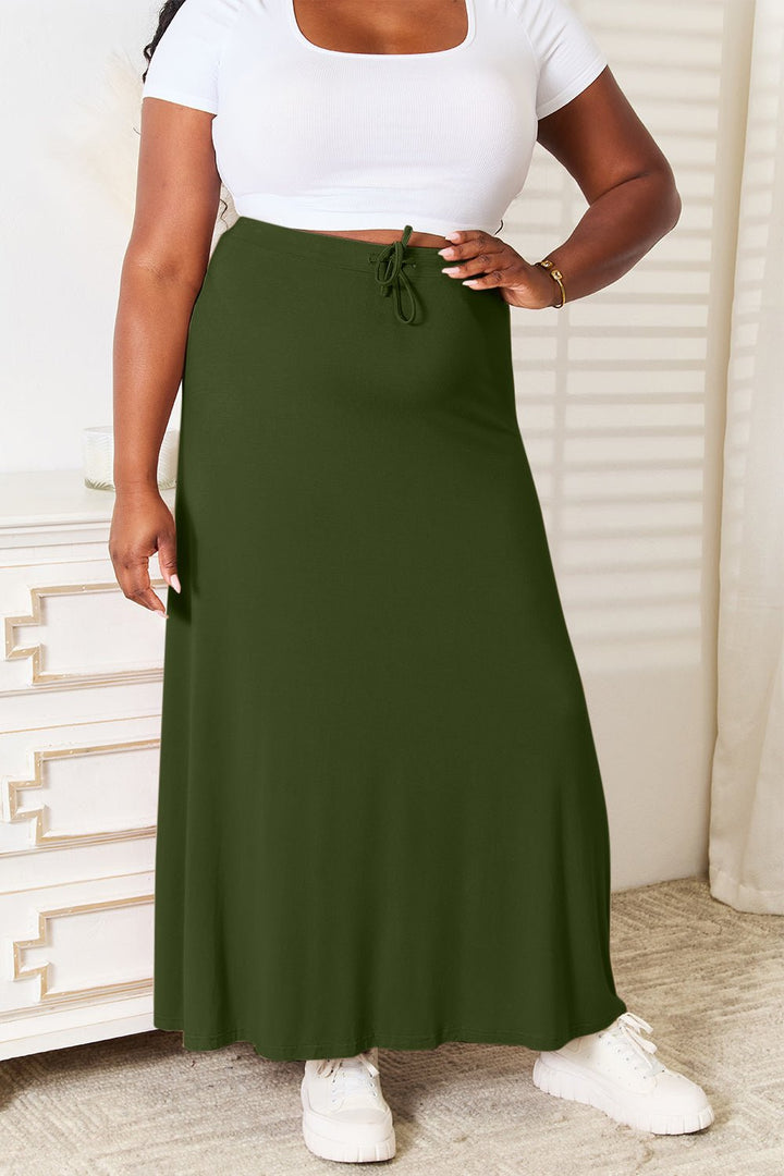 Full Size Soft Rayon Drawstring Waist Maxi Skirt - SharpDuds