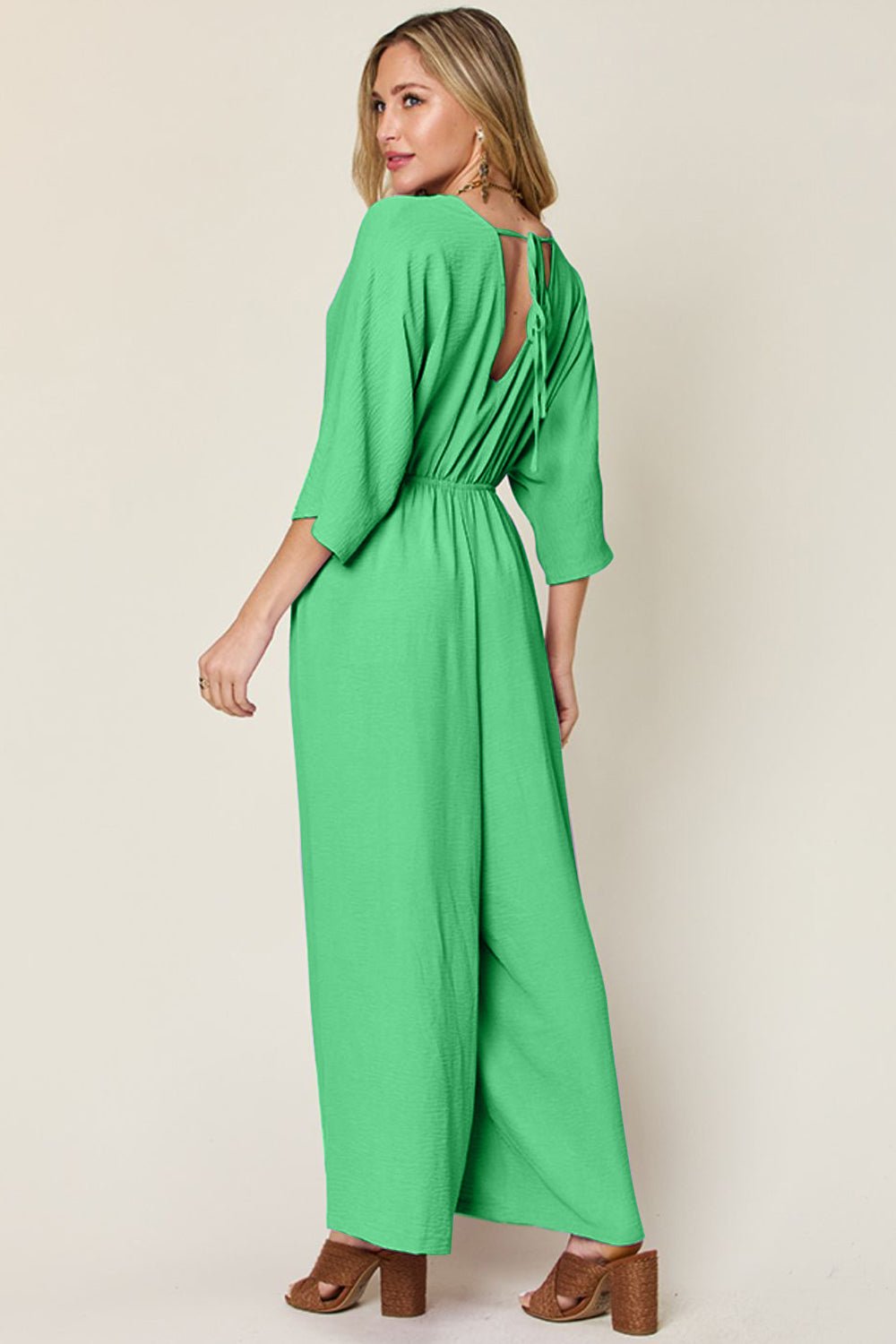 Full Size Surplice Wide Leg Jumpsuit with Pockets - SharpDuds