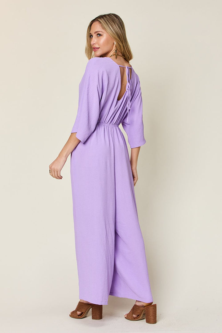 Full Size Surplice Wide Leg Jumpsuit with Pockets - SharpDuds