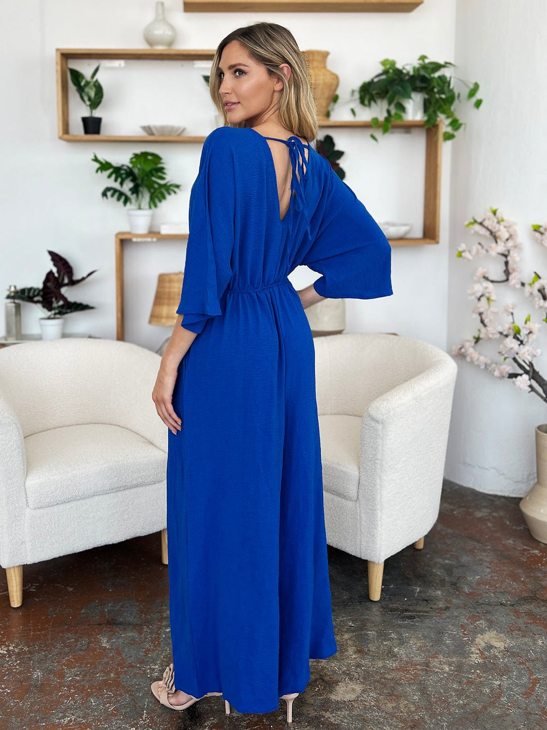 Full Size Surplice Wide Leg Jumpsuit with Pockets - SharpDuds