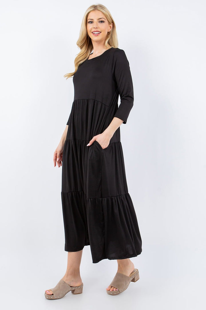 Full Size Tiered Midi Dress with Pockets - SharpDuds