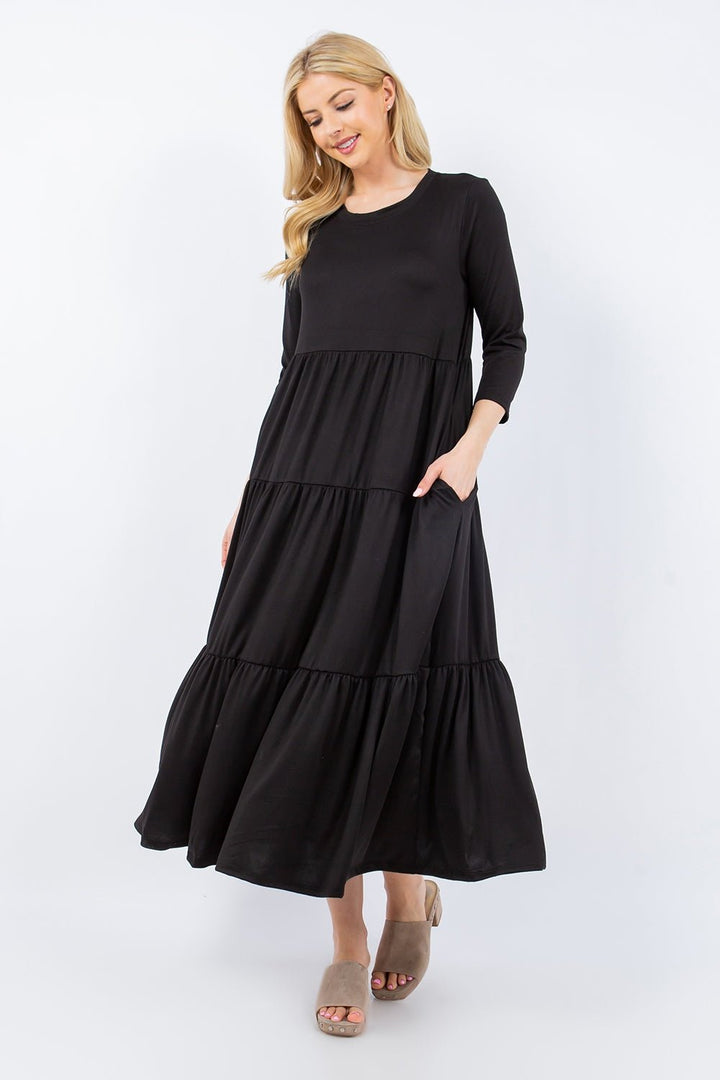 Full Size Tiered Midi Dress with Pockets - SharpDuds