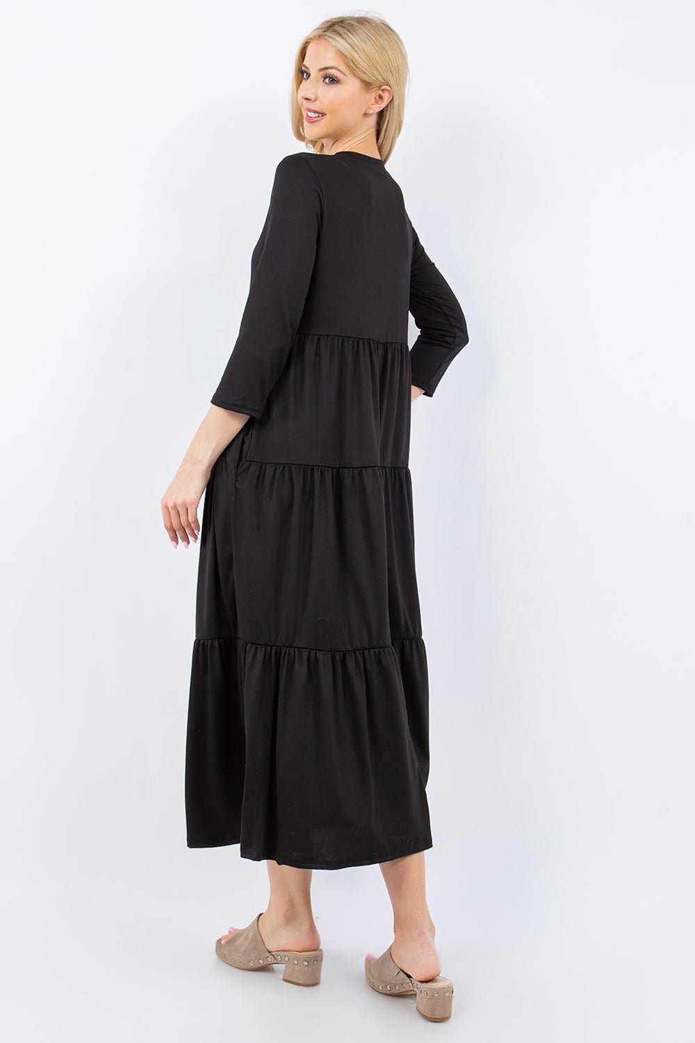 Full Size Tiered Midi Dress with Pockets - SharpDuds