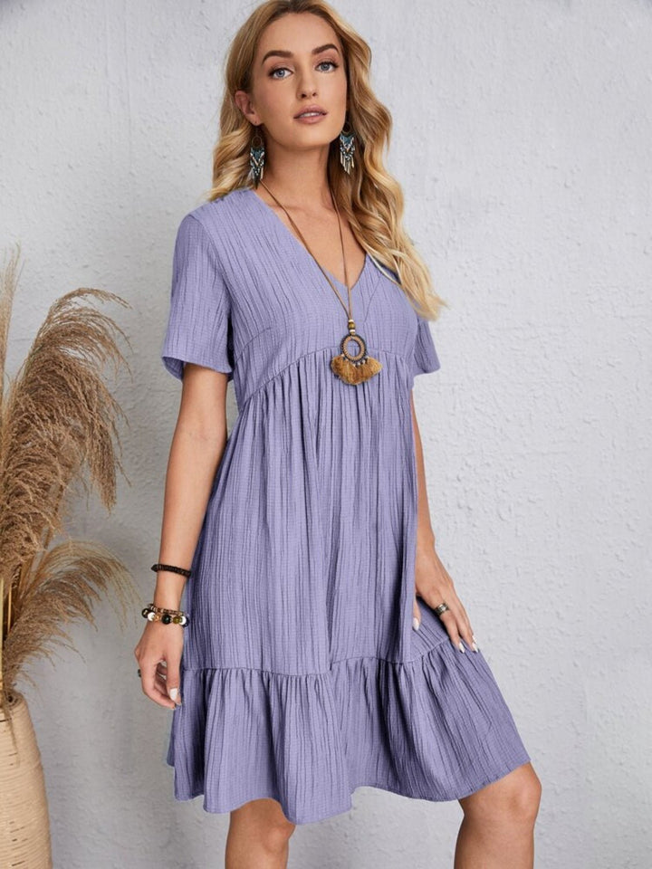 Full Size V - Neck Short Sleeve Dress - SharpDuds