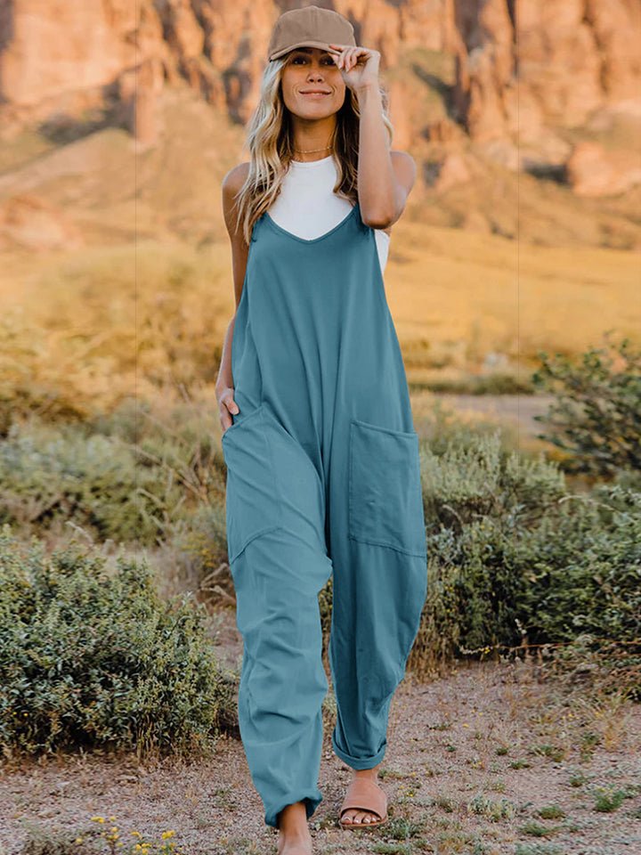 Full Size V - Neck Sleeveless Jumpsuit with Pockets - SharpDuds