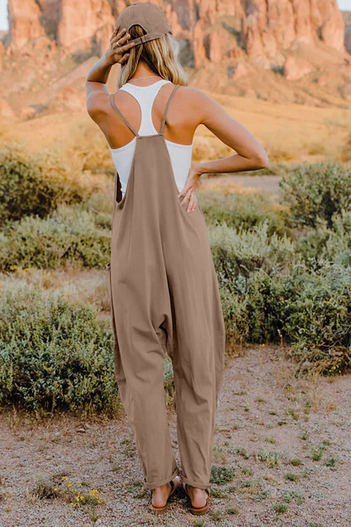 Full Size V - Neck Sleeveless Jumpsuit with Pockets - SharpDuds