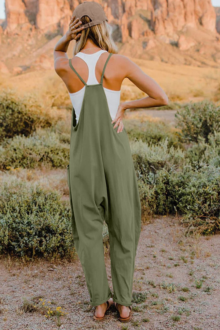 Full Size V - Neck Sleeveless Jumpsuit with Pockets - SharpDuds