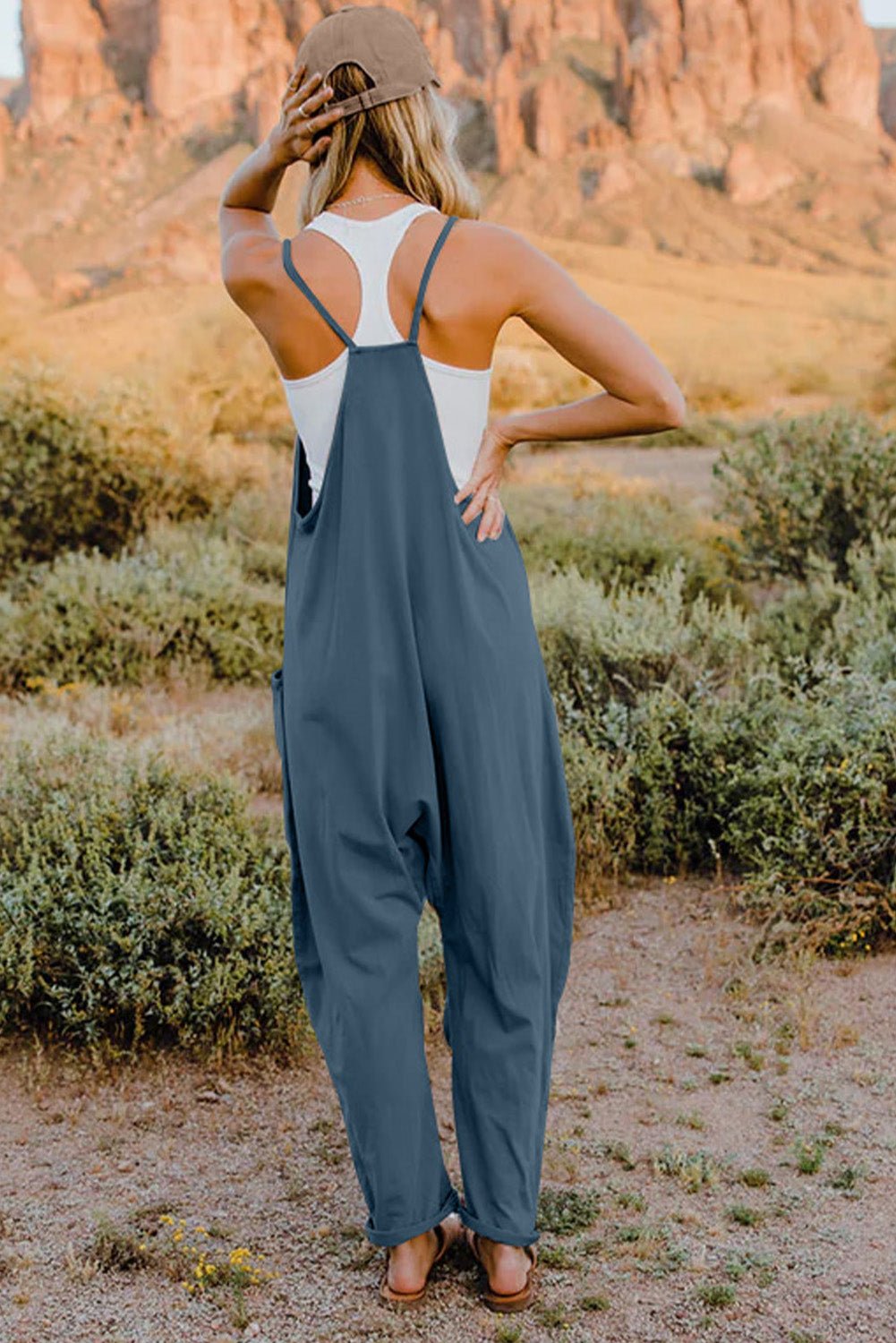 Full Size V - Neck Sleeveless Jumpsuit with Pockets - SharpDuds