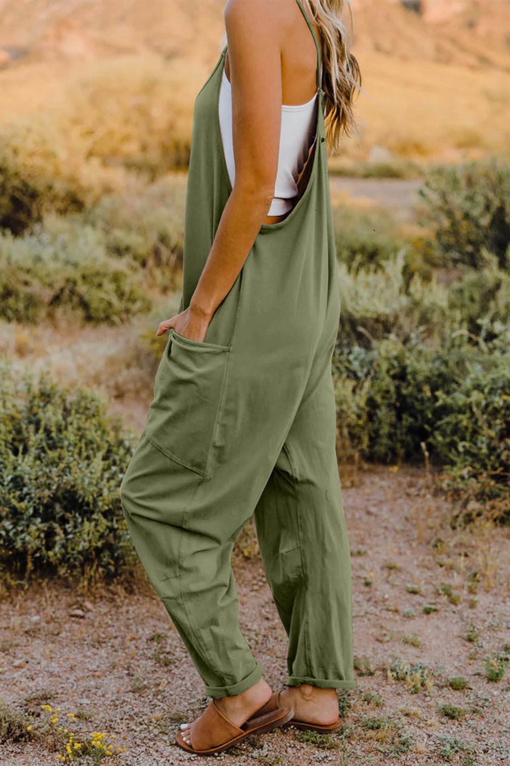 Full Size V - Neck Sleeveless Jumpsuit with Pockets - SharpDuds