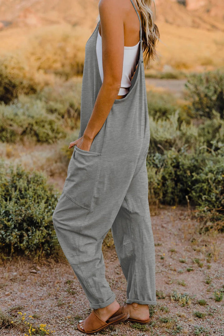 Full Size V - Neck Sleeveless Jumpsuit with Pockets - SharpDuds