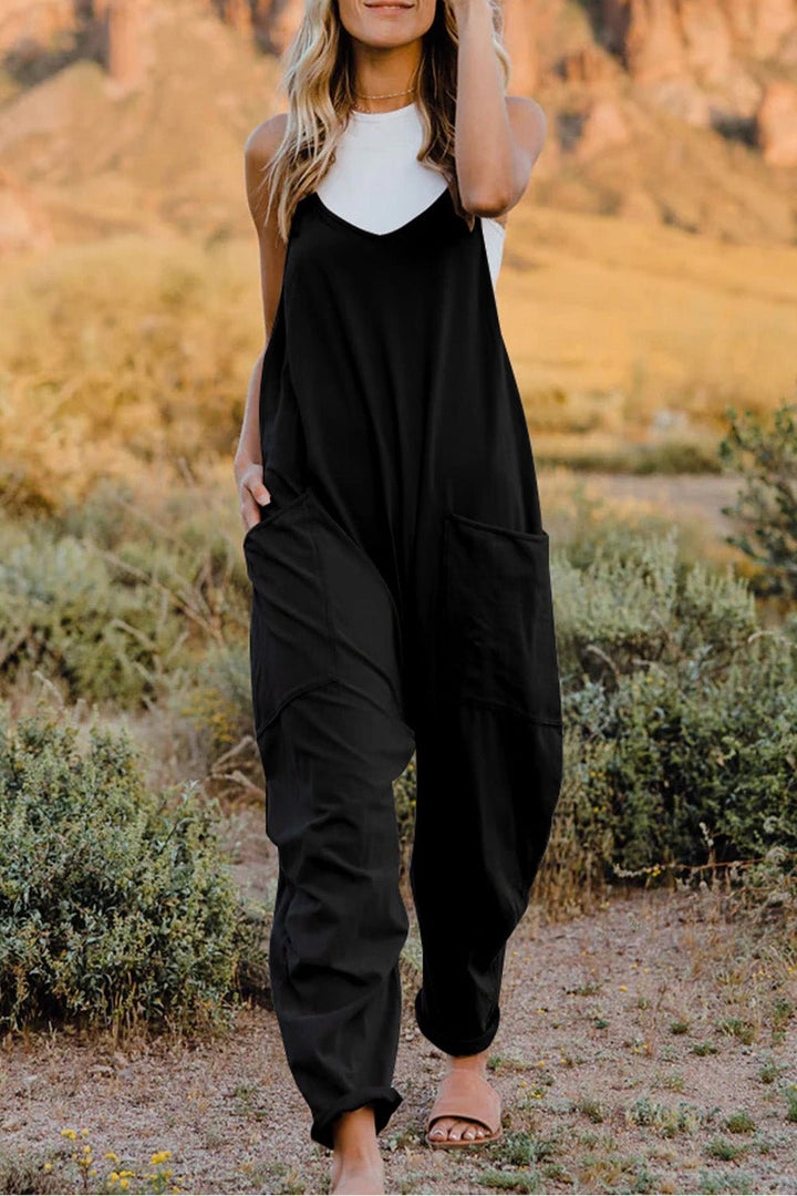 Full Size V - Neck Sleeveless Jumpsuit with Pockets - SharpDuds