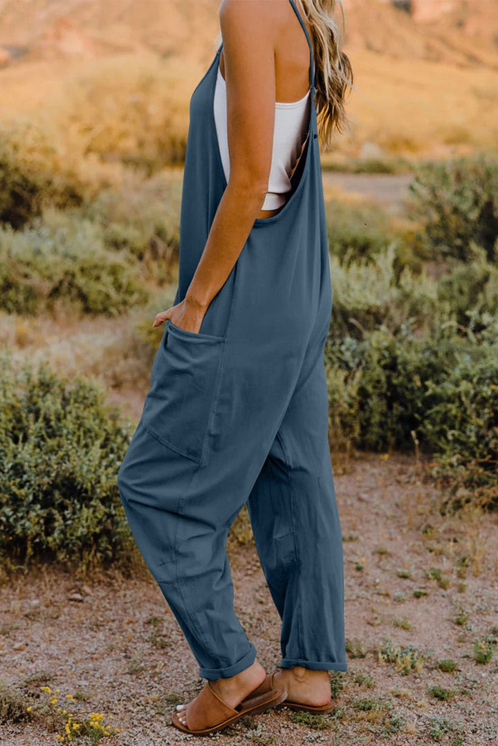 Full Size V - Neck Sleeveless Jumpsuit with Pockets - SharpDuds