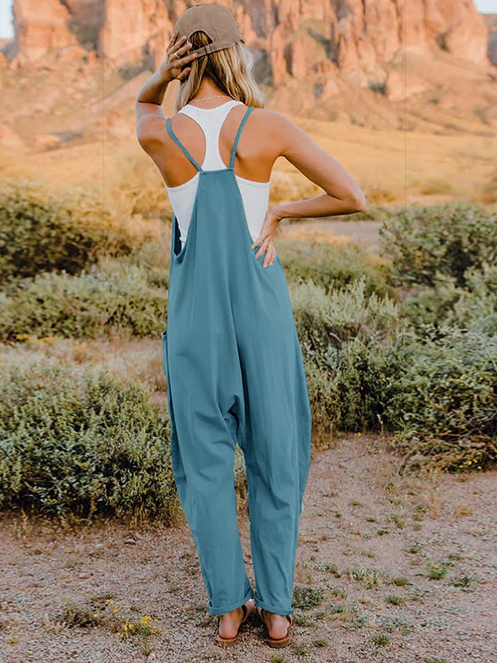 Full Size V - Neck Sleeveless Jumpsuit with Pockets - SharpDuds