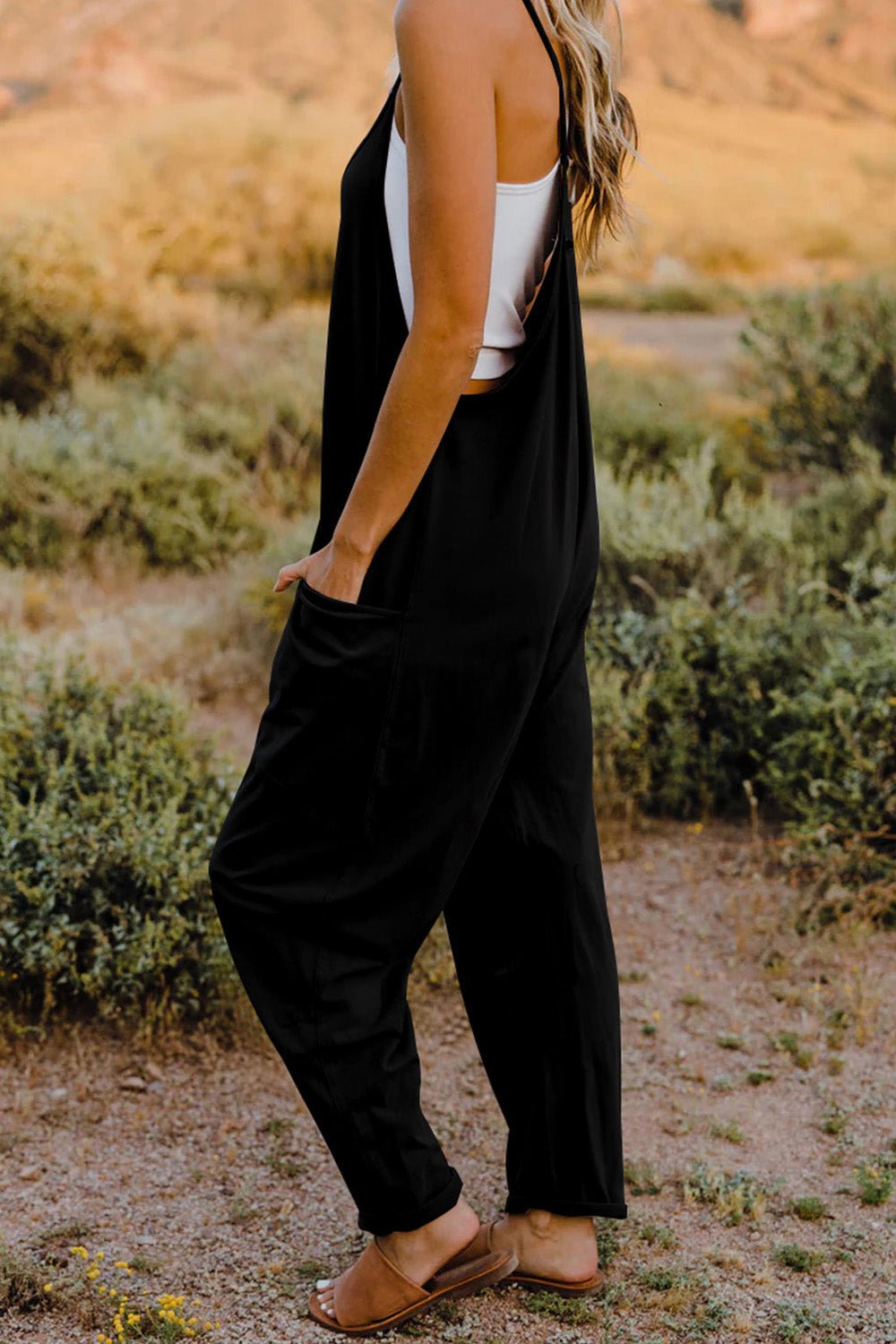 Full Size V - Neck Sleeveless Jumpsuit with Pockets - SharpDuds