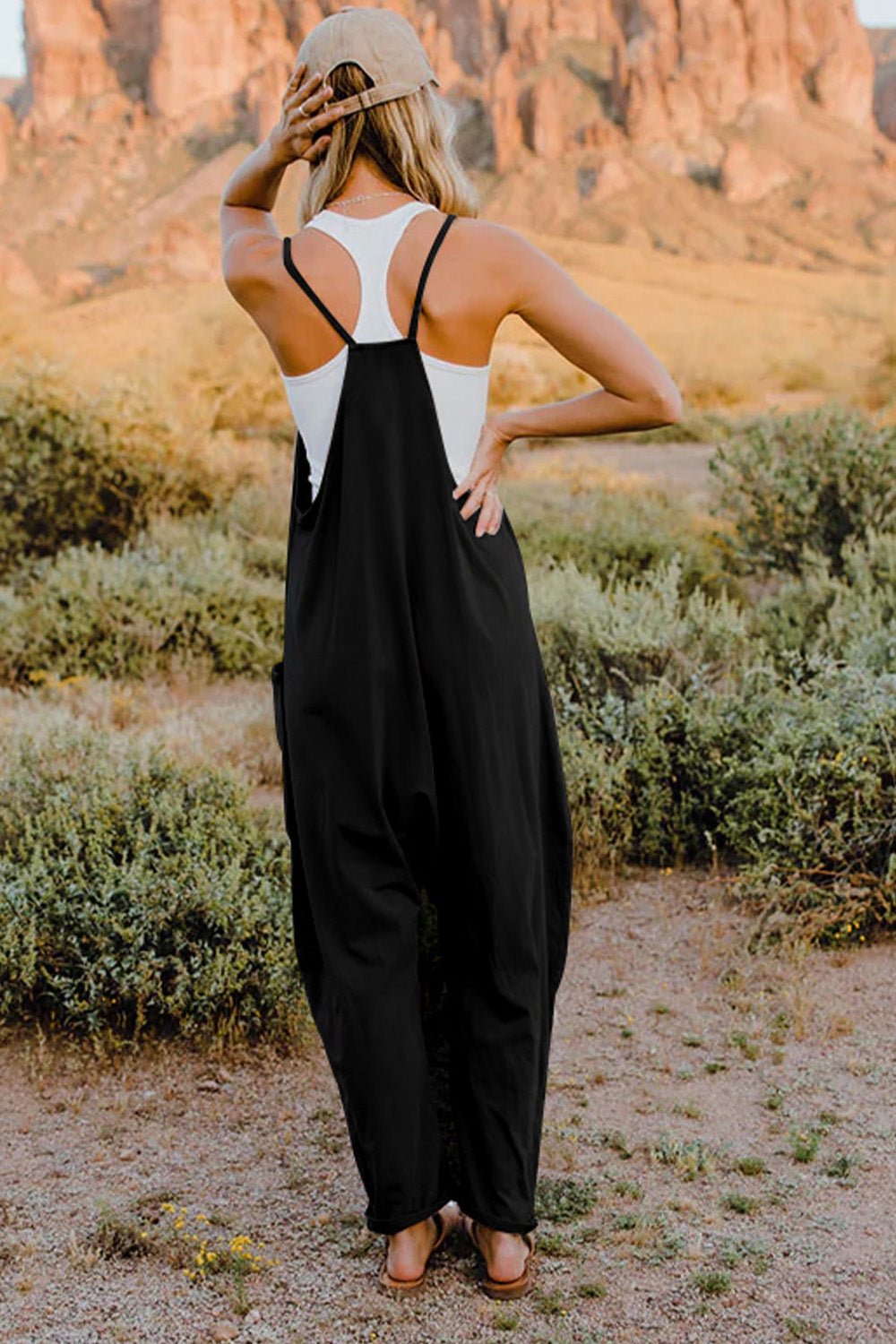 Full Size V - Neck Sleeveless Jumpsuit with Pockets - SharpDuds