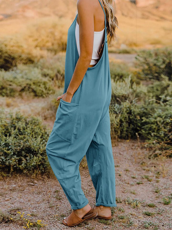 Full Size V - Neck Sleeveless Jumpsuit with Pockets - SharpDuds