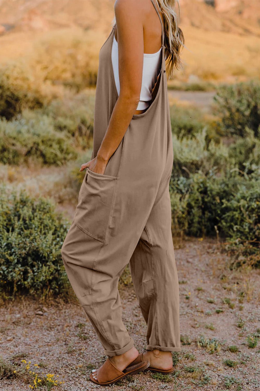 Full Size V - Neck Sleeveless Jumpsuit with Pockets - SharpDuds