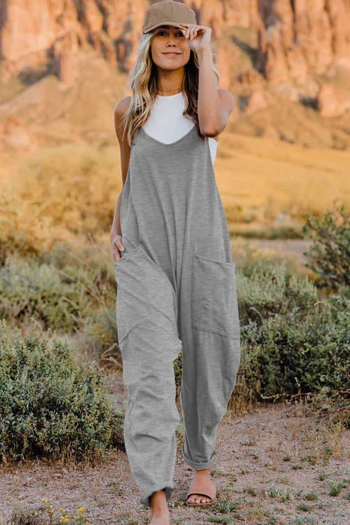 Full Size V - Neck Sleeveless Jumpsuit with Pockets - SharpDuds