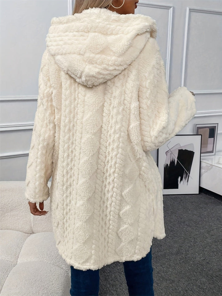 Fuzzy Button Down Hooded Coat - SharpDuds