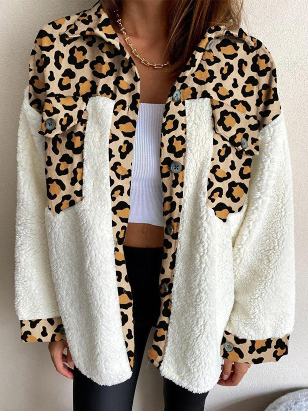 Fuzzy Button Up Long Sleeve Jacket - SharpDuds