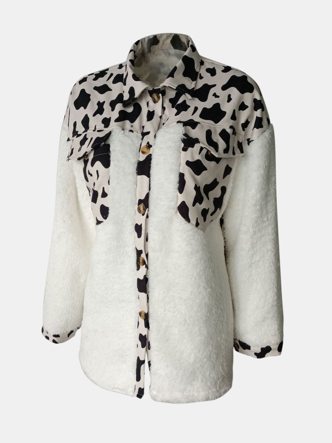 Fuzzy Button Up Long Sleeve Jacket - SharpDuds