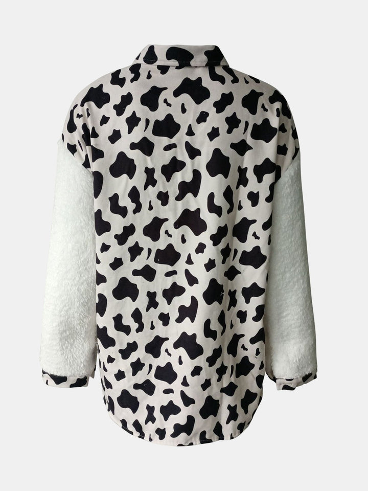 Fuzzy Button Up Long Sleeve Jacket - SharpDuds