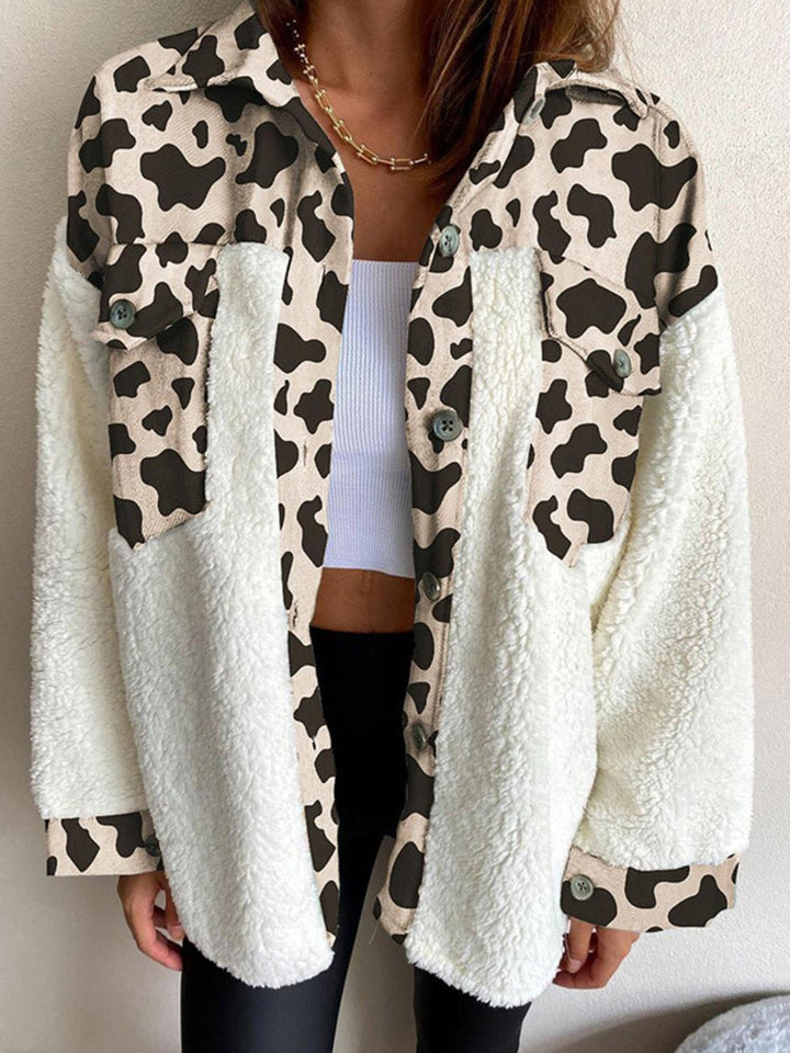 Fuzzy Button Up Long Sleeve Jacket - SharpDuds