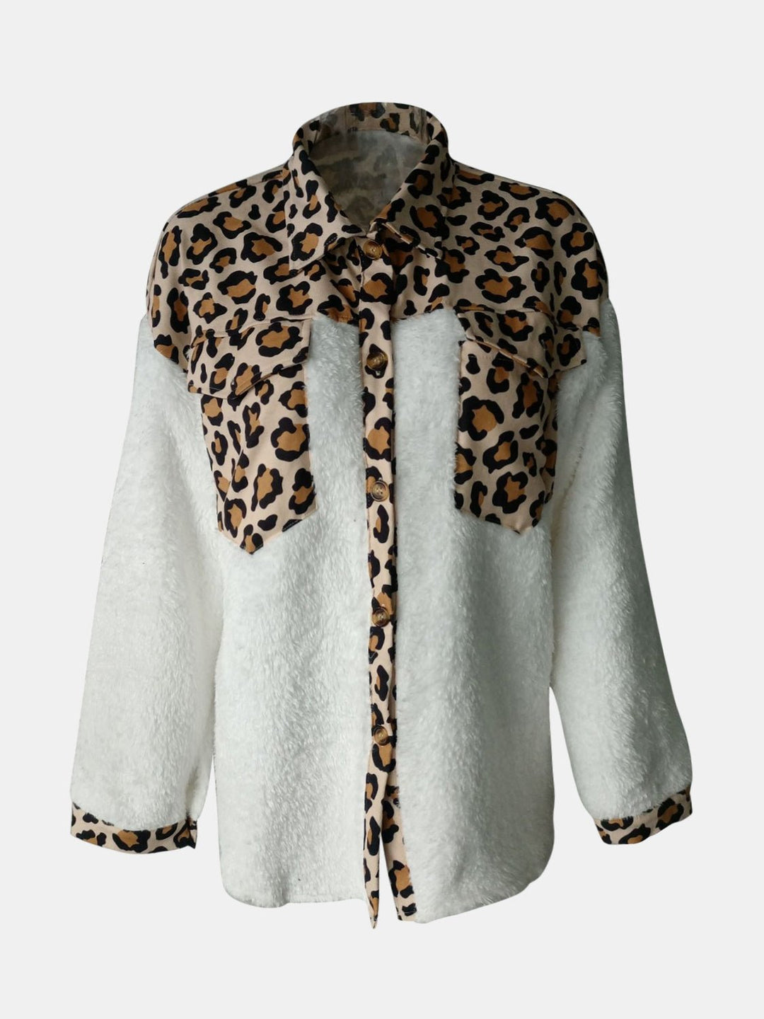 Fuzzy Button Up Long Sleeve Jacket - SharpDuds