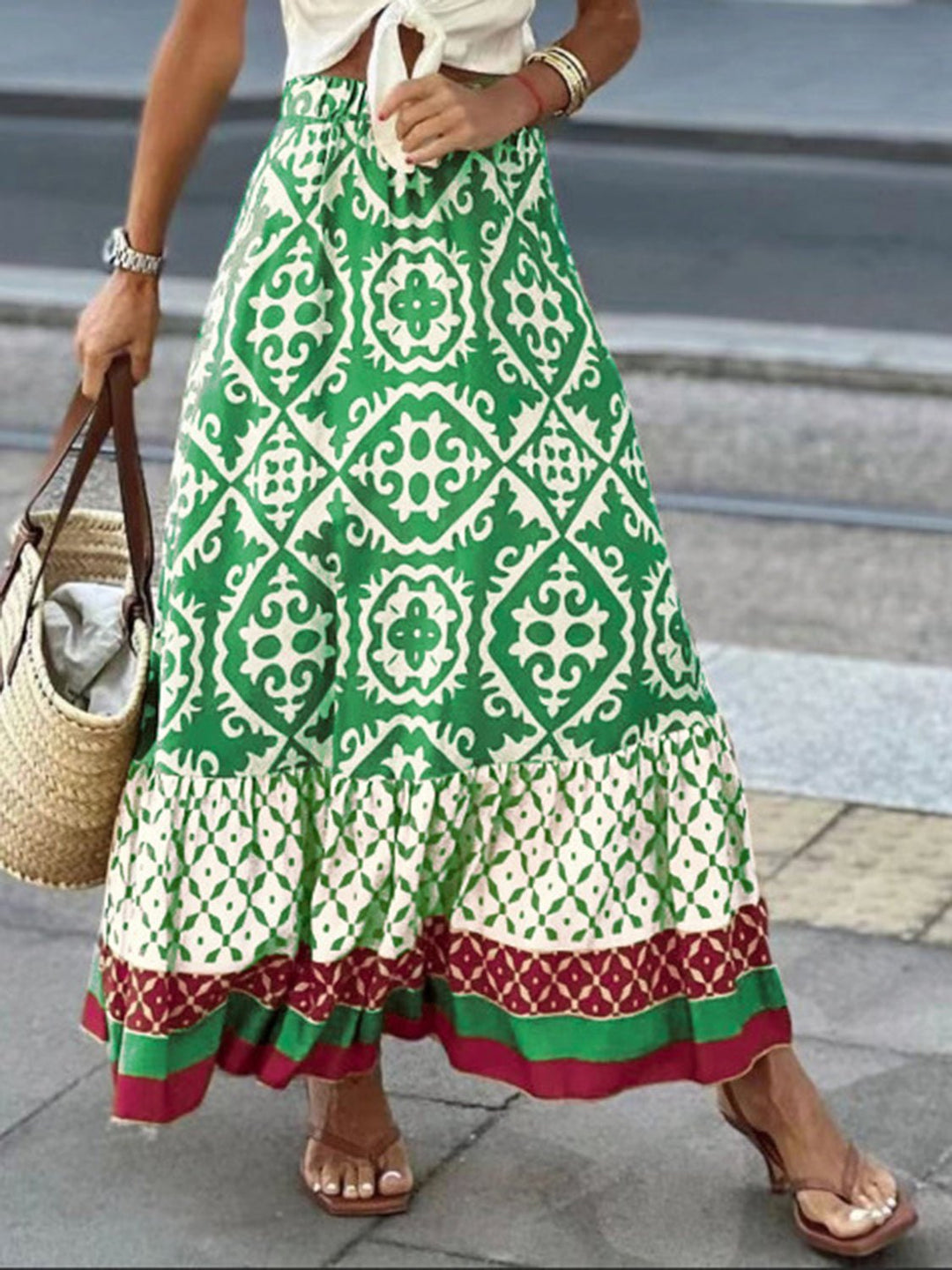 Geometric Elastic Waist Maxi Skirt - SharpDuds