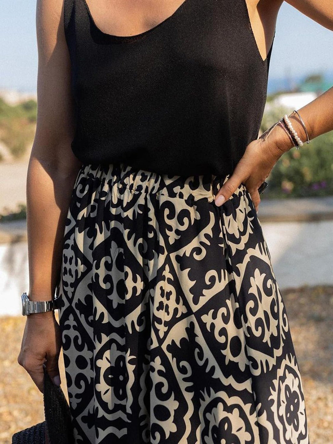 Geometric Elastic Waist Maxi Skirt - SharpDuds