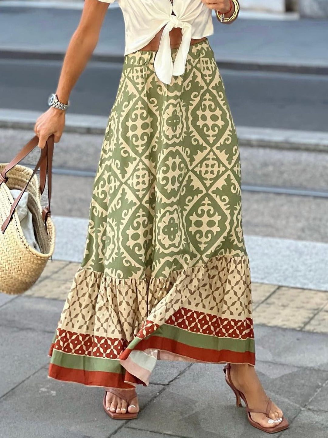 Geometric Elastic Waist Maxi Skirt - SharpDuds