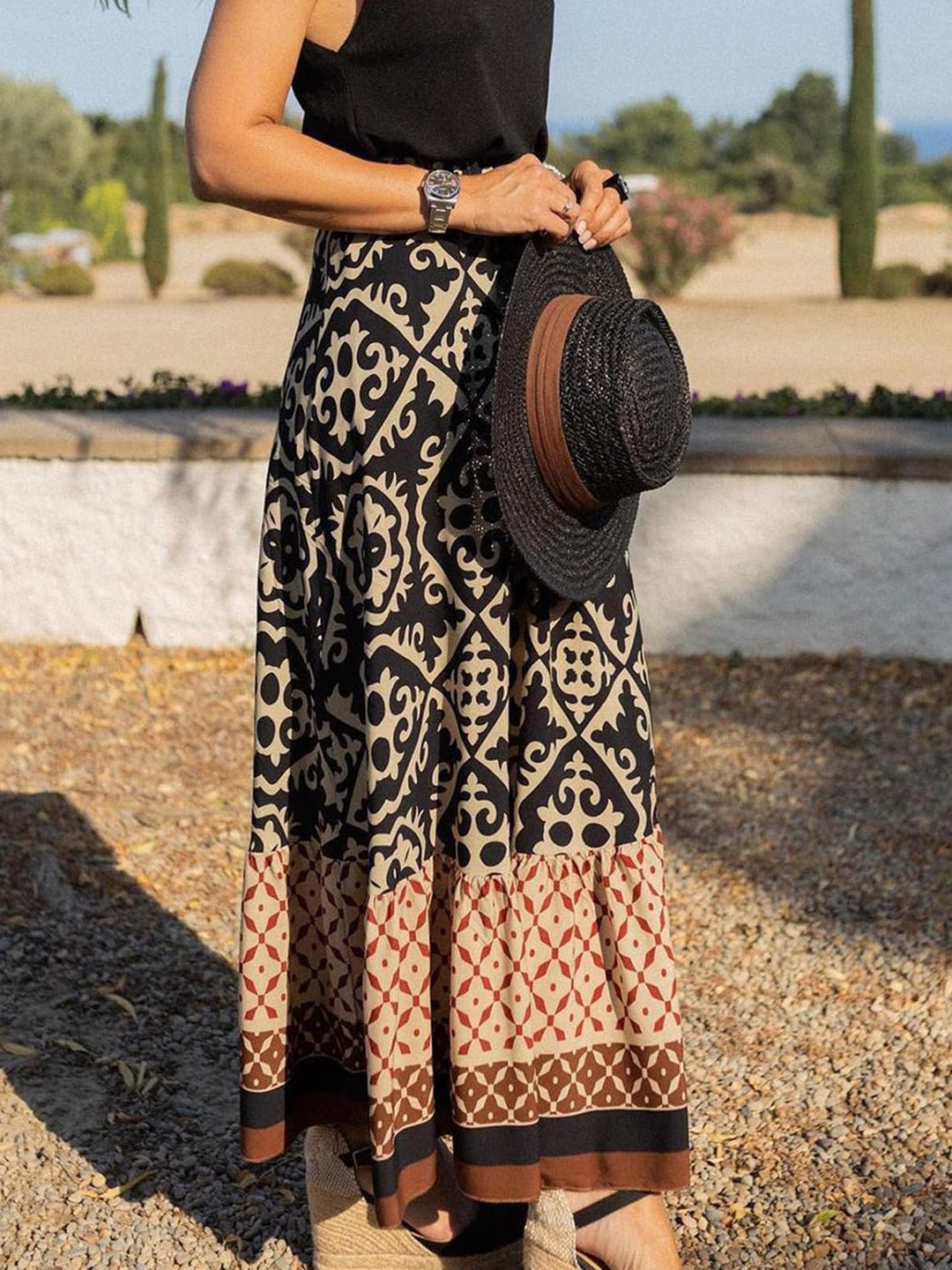 Geometric Elastic Waist Maxi Skirt - SharpDuds