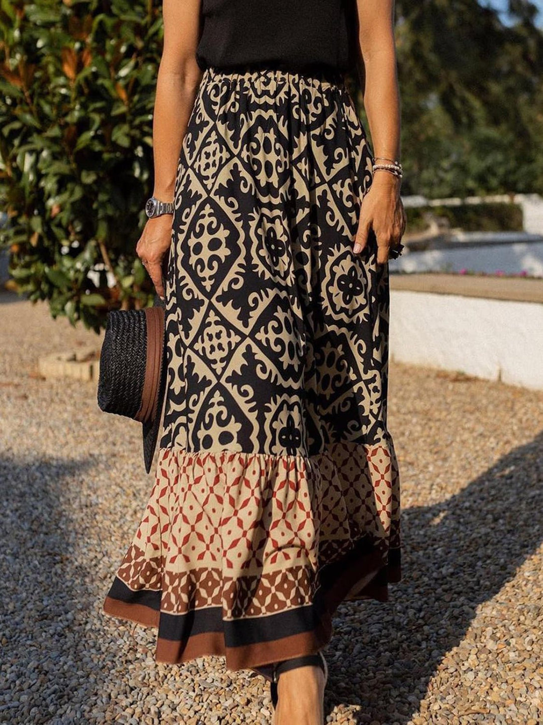 Geometric Elastic Waist Maxi Skirt - SharpDuds