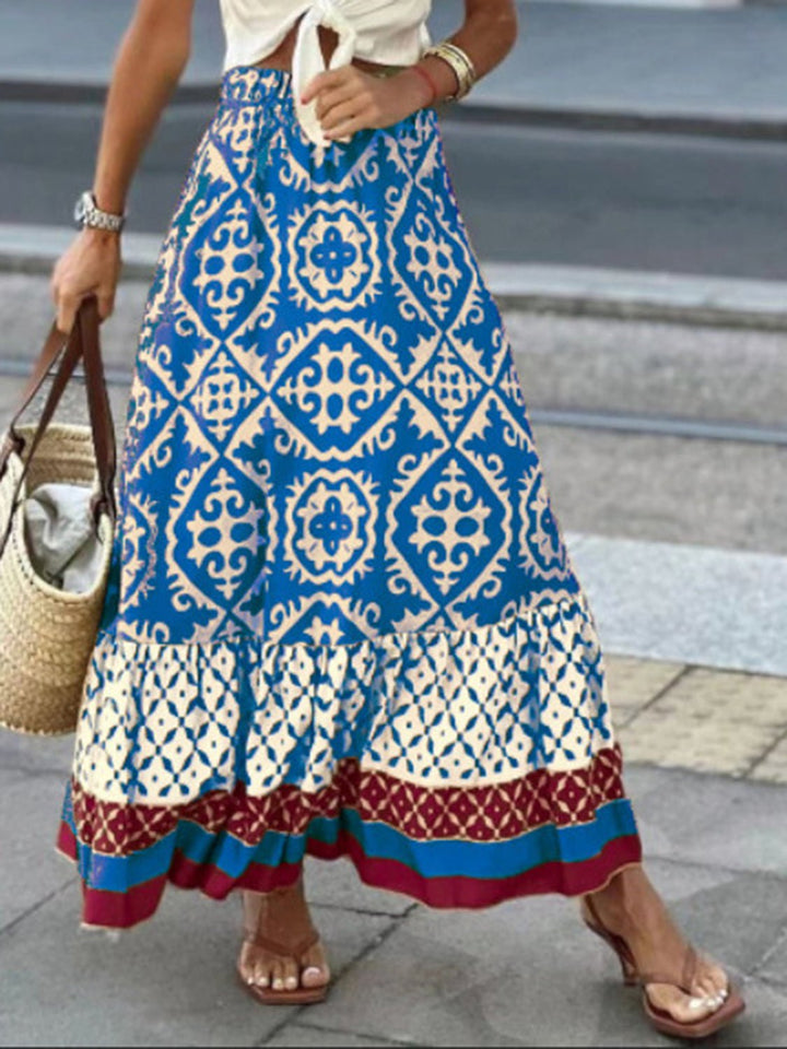 Geometric Elastic Waist Maxi Skirt - SharpDuds