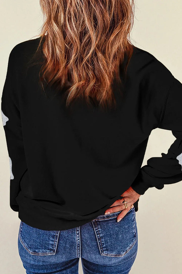 Glitter Round Neck Long Sleeve Sweatshirt - SharpDuds