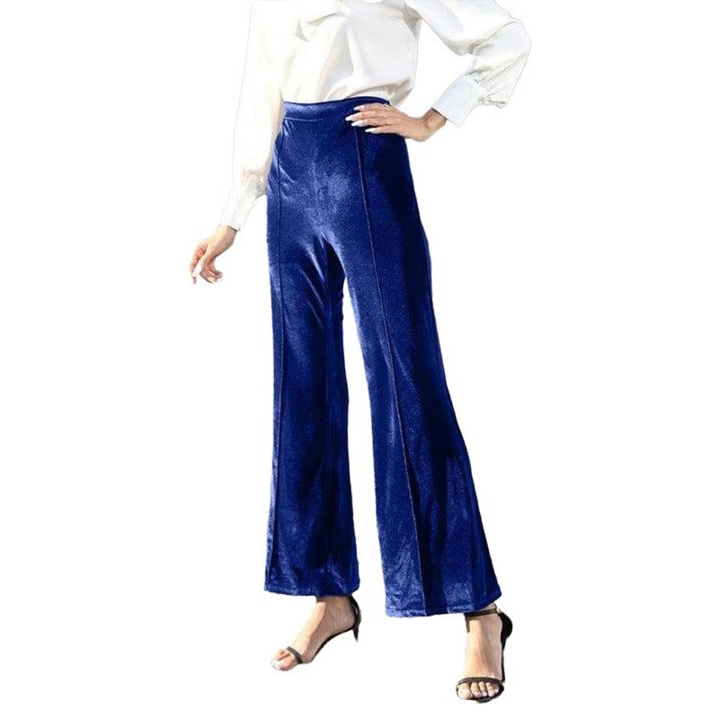 Gold Velvet High Waist Slightly Flared Wide Leg Pants - SharpDuds.com