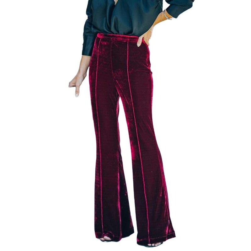 Gold Velvet High Waist Slightly Flared Wide Leg Pants - SharpDuds.com