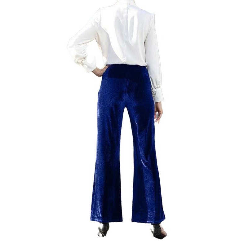 Gold Velvet High Waist Slightly Flared Wide Leg Pants - SharpDuds.com